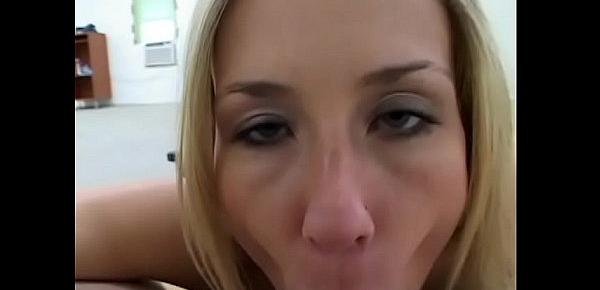  Cute blond Mackenzie Star strips naked to suck cock then gets ass jizzed from POV